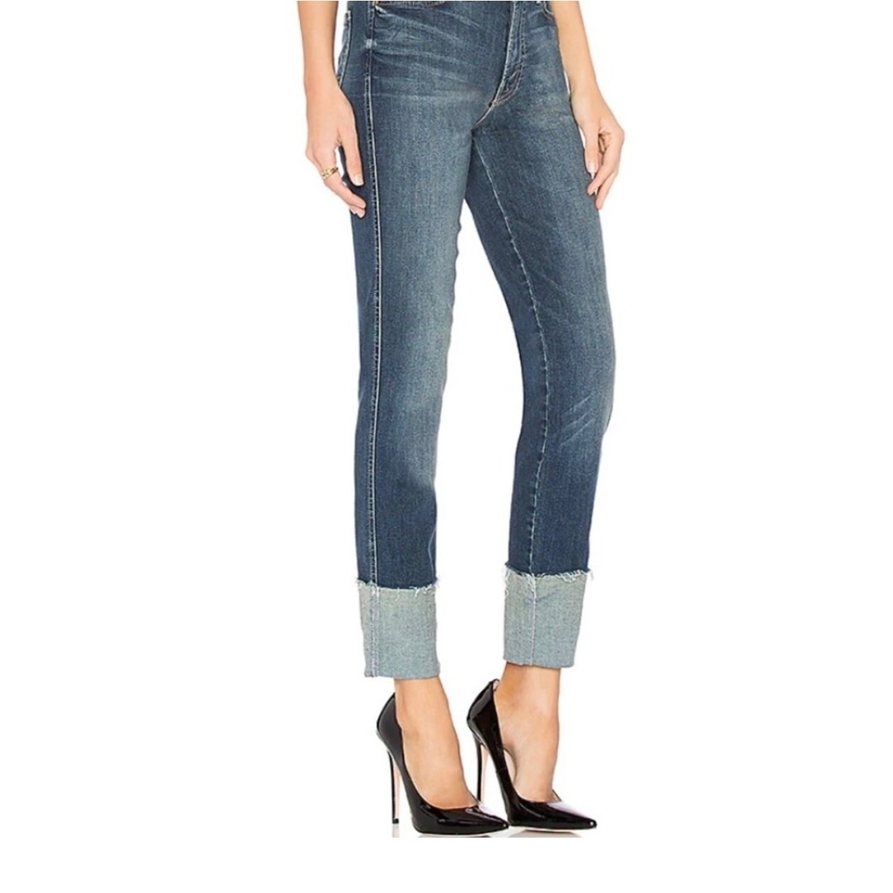 MOTHER Jeans THE PONYBOY Echoes Blue Straight Stretch Distressed Wide Cuff Sz 25 - Picture 2 of 10